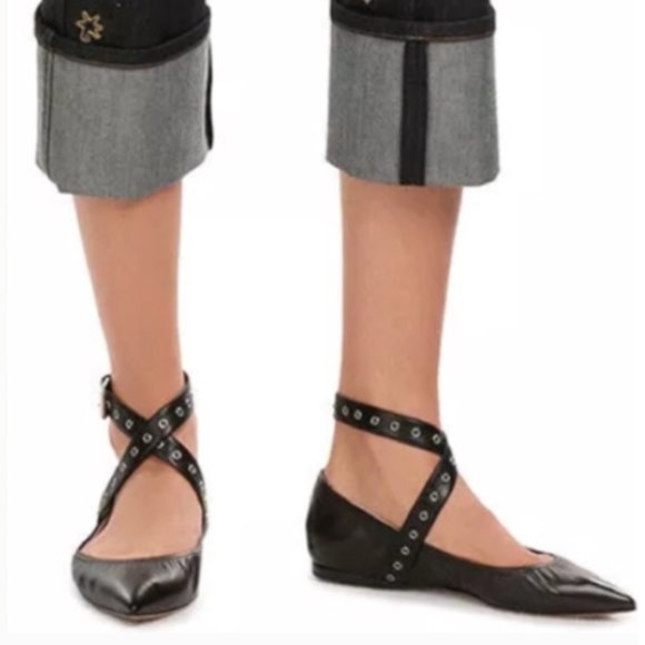 Valentino Garavani Love Latch Studded Ankle-Wrap Flat in Nero Women's Size 7.5 - Picture 4 of 15